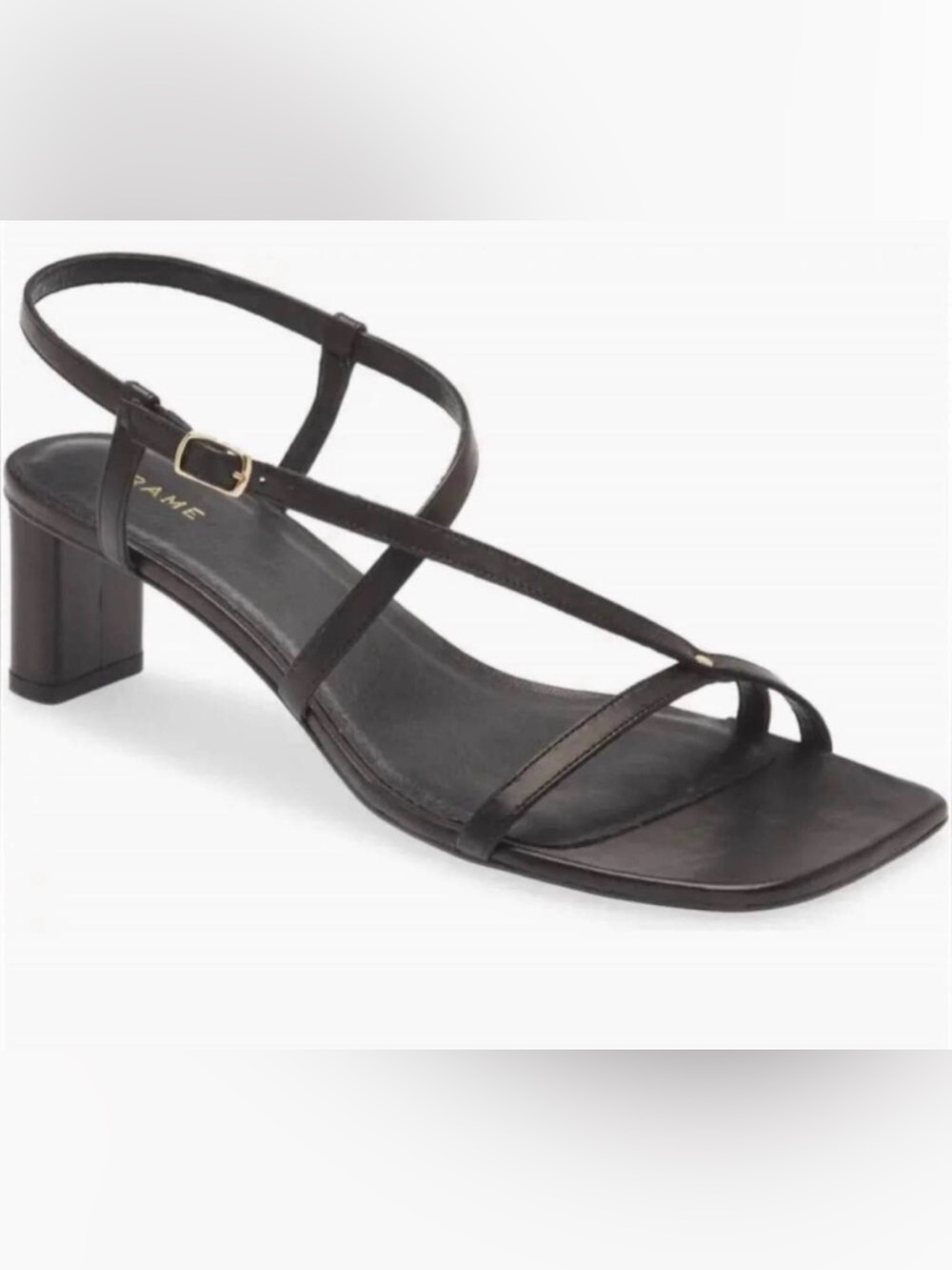 Frame Denim Black Strappy Block-Heel Sandal